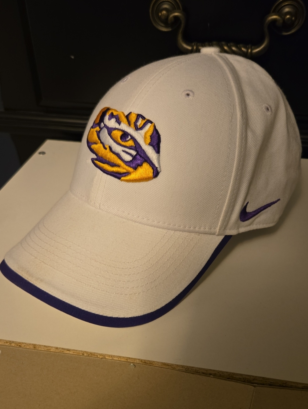 Nike Dri-fit White LSU Baseball Cap with Purple Embroidery - Tiger Eye